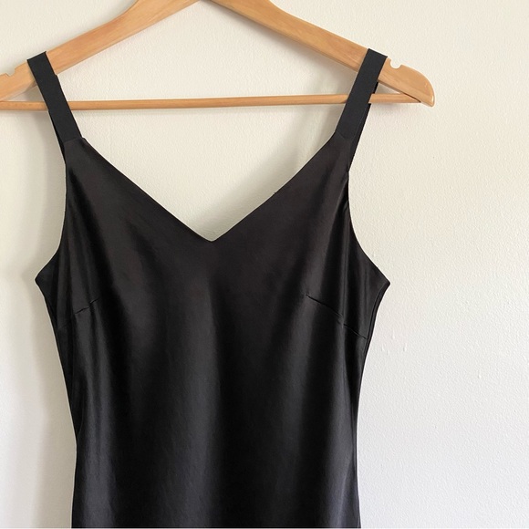 Express Satin V-Neck Midi Slip Dress Black - Picture 4 of 9